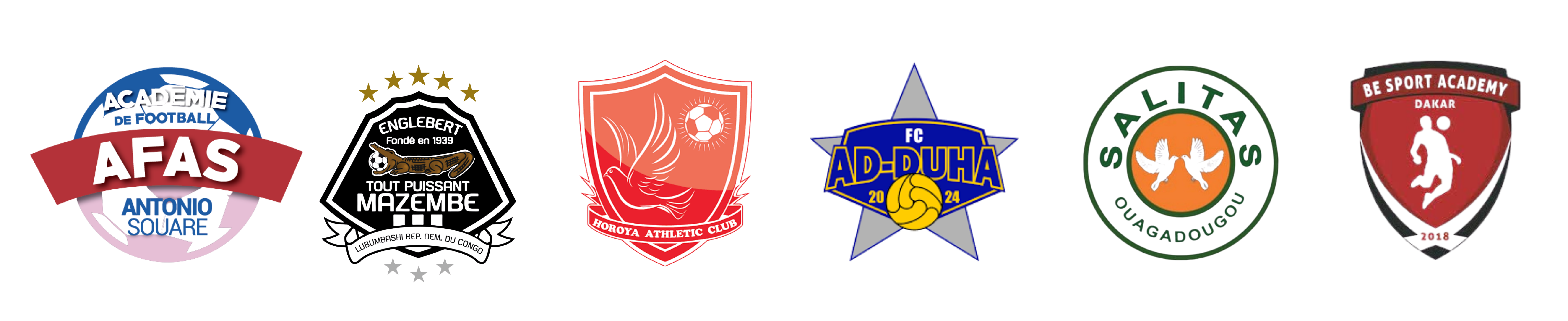 AFASTP Mazembe Horoya ACAD DUHA Salitas BE Sport Logos